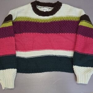 Willow‎ & Root Colorful Striped Crew Neck Cropped Sweater. Large